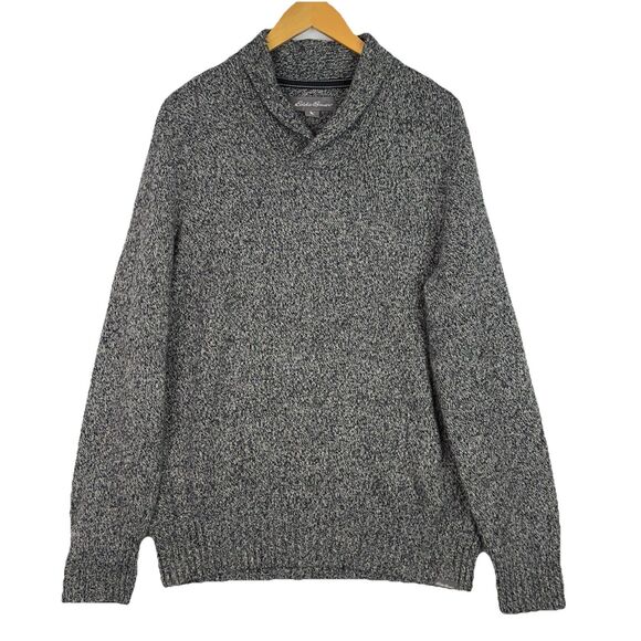 Eddie Bauer Mens Sweater Gray Wool Blend Shawl Collar Pullover Textured Cozy - Picture 1 of 10